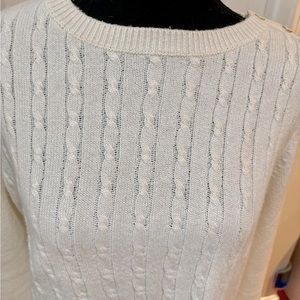 Talbots White Cable Knit Sweater, Size LP